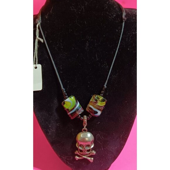 Fashion Jewelry Skull Necklace Corded Adjustable Glass Beads - Picture 1 of 4